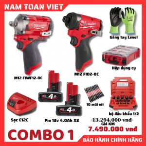 Combo 1 máy siết bu lông M12 FIWF12 & vặn vít M12 FID2 pin Milwaukee