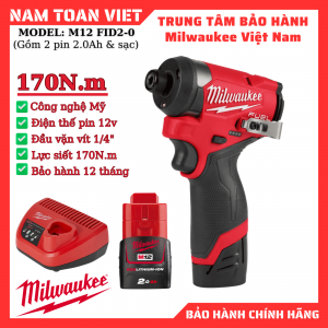 Máy vặn vít Milwaukee M12 FID2-0 (gồm 2 pin 2.0ah & sạc)