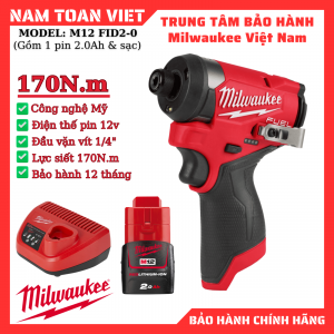 Máy vặn vít Milwaukee M12 FID2-0 (gồm 1 pin 2.0ah & sạc)