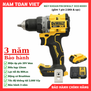 Máy Khoan cầm Tay Dewalt DCD800D1 ( Gồm 1 Pin 2.0Ah & Sạc)
