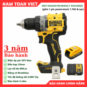Máy Khoan cầm Tay Dewalt DCD800E1 ( Gồm 1 Pin 1.7Ah Powerstack & Sạc)