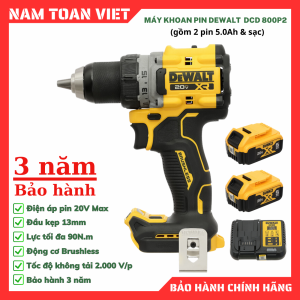 Máy Khoan cầm Tay Dewalt DCD800P2 ( Gồm 2 Pin 5.0Ah & Sạc)