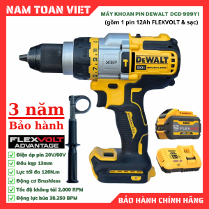 Máy Khoan Động Lực Dewalt DCD999Y1 (Gồm 1 Pin 12.0Ah & Sạc )
