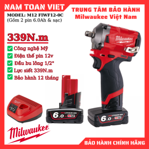 Máy siết bu lông Milwaukee M12 FIWF12-0C (gồm 2 pin 6.0Ah & sạc)
