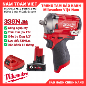 Máy siết bu lông Milwaukee M12 FIWF12-0C (gồm 1 pin 6.0Ah & sạc)