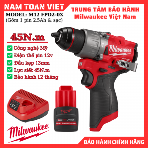 Máy khoan pin Milwaukee M12 FPD2 0X (gồm 1 pin 2.5Ah & sạc)
