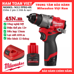 Máy khoan pin Milwaukee M12 FPD2 0X (gồm 2 pin 2.5Ah & sạc)