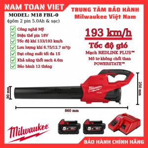 Máy thổi bụi Milwaukee M18 FBL (Gồm 2 Pin 5.0Ah & Sạc)