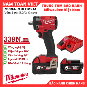 Máy siết bu lông Milwaukee M18 FIW212 (gồm 2 pin 5.0Ah & sạc)