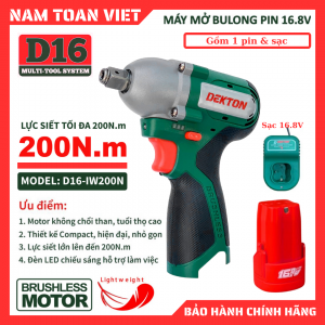 Máy Siết Bulong Dekton  D16-IW200N (Gồm 1 Pin & Sạc)