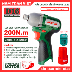 Máy Chuyên Vít Dekton  D16-IW200N (Gồm 1 Pin & Sạc) 