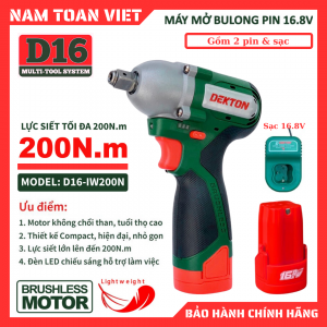 Máy Siết Bulong Dekton  D16-IW200N (Gồm 2 Pin & Sạc)