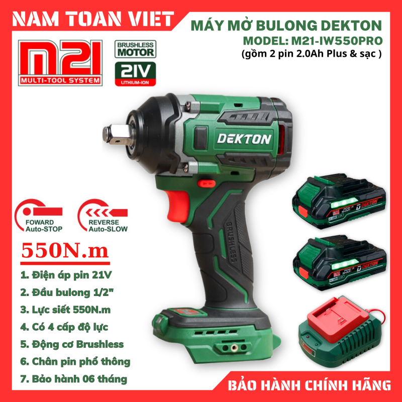 Máy Siết Bulong Dekton M21-IW550PRO (Gồm 2 Pin 2.0Ah Plus + 1 Sạc)