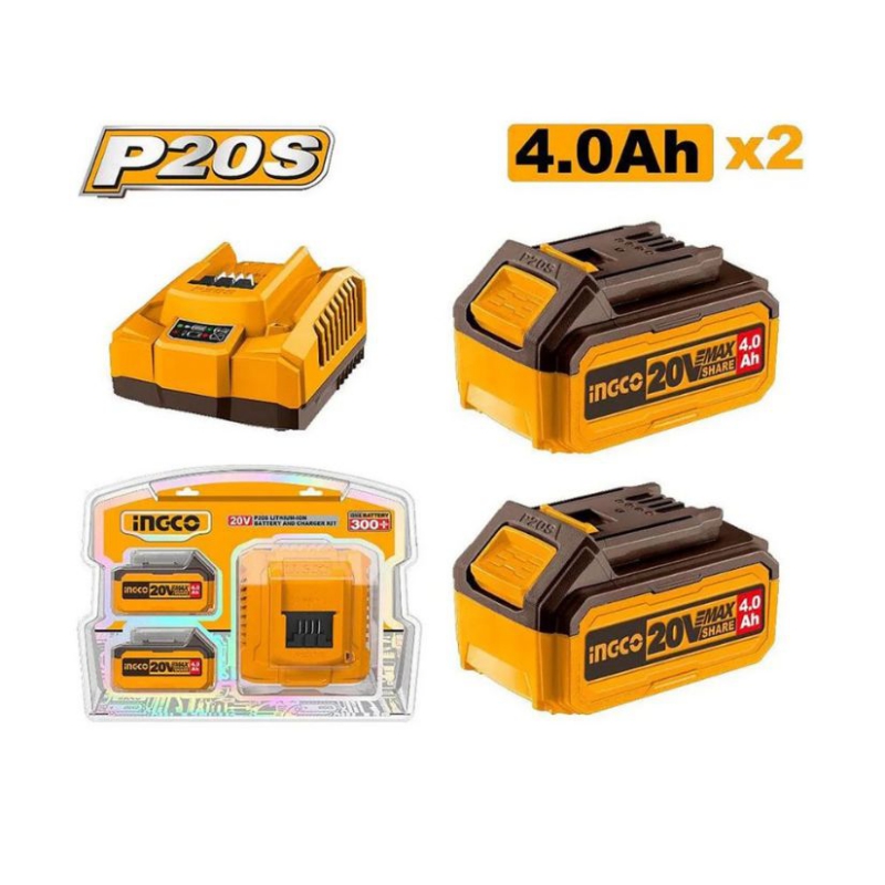 Bộ 2 pin 4.0Ah và 1 đầu sạc Lithium-Ion P20S INGCO FBCPK1424