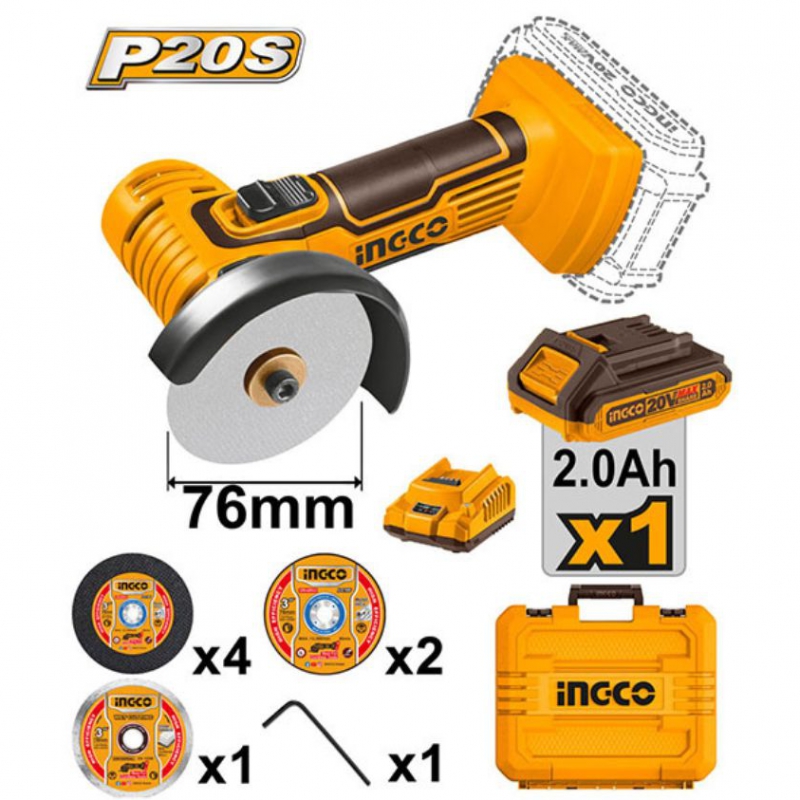 Máy cắt mài mini dùng pin 20V INGCO CAGLI76012