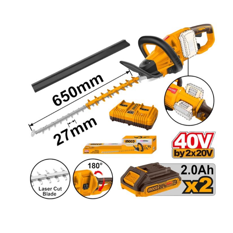 Máy cắt tỉa hàng rào dùng pin 2x20V- 650mm INGCO CHTLI400282