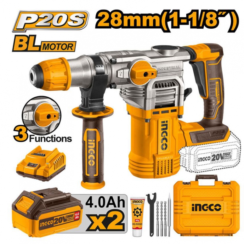Máy khoan đục dùng pin 20V- 28mm INGCO CRHLI202882