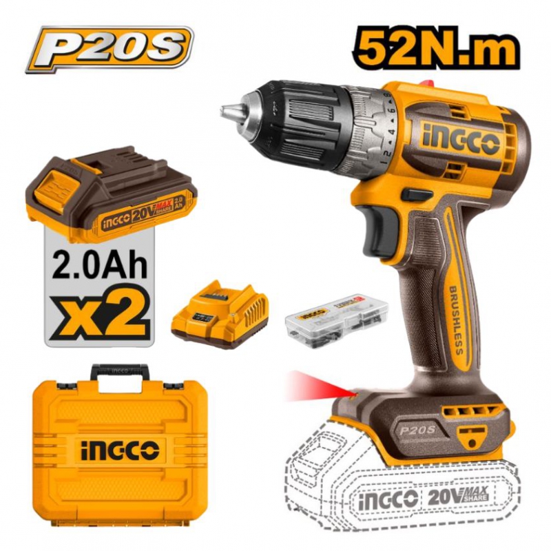 Máy khoan dùng pin 20V-52Nm INGCO CDLI20453