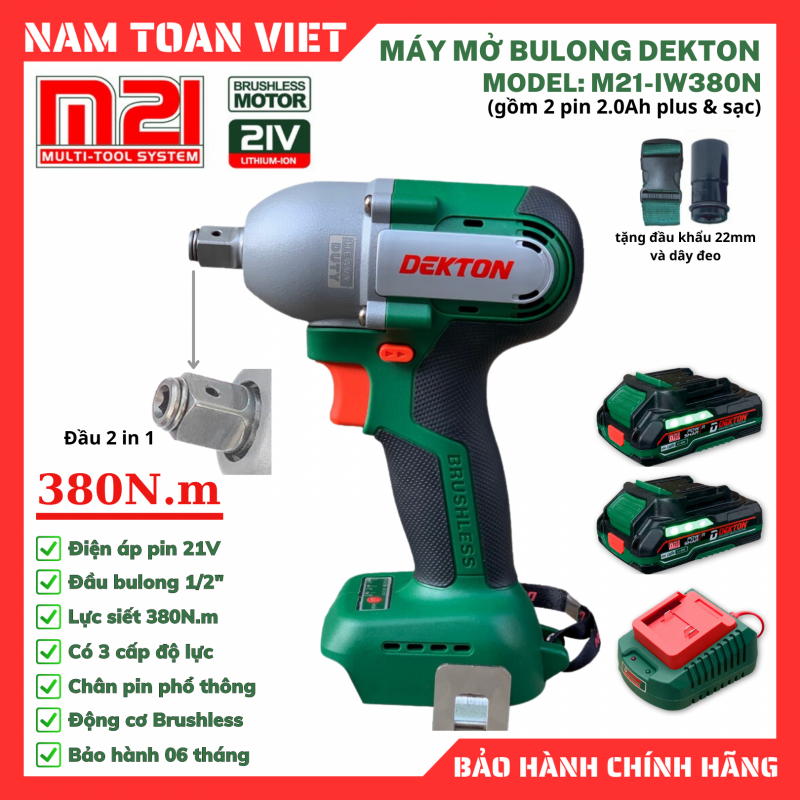 Máy Siết Bulong 2 Trong 1 Dekton M21-IW380N (Gồm 2 Pin 2.0Ah Plus & Sạc)