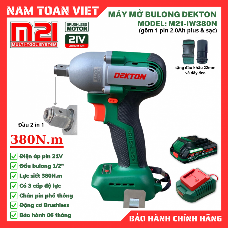 Máy Siết Bulong 2 Trong 1 Dekton M21-IW380N (Gồm 1 Pin 2.0Ah Plus & Sạc)