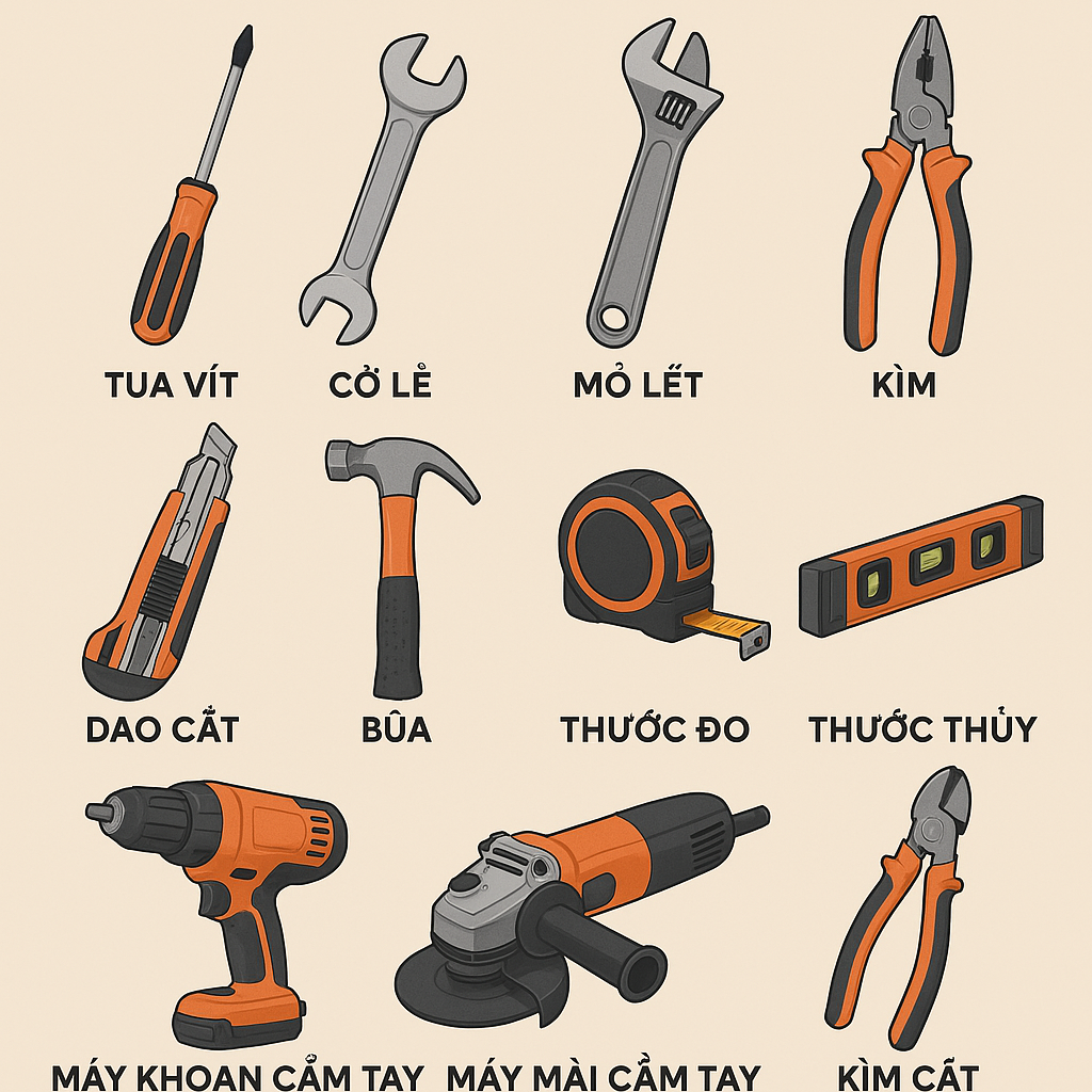 Có bao nhiêu loại dụng cụ cầm tay phổ biến?