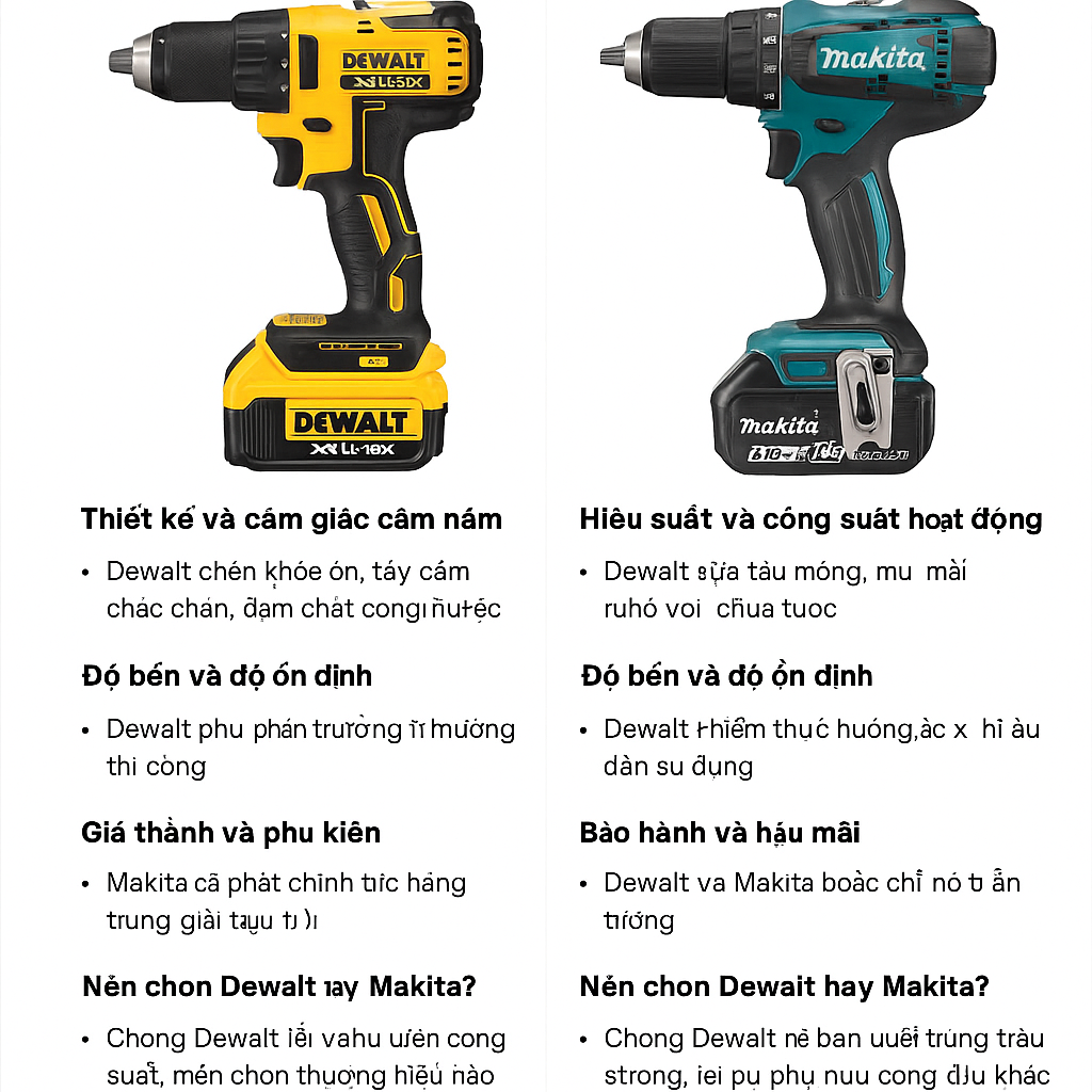 So sánh máy khoan Dewalt và Makita Chi tiết nên chọn loại nào?