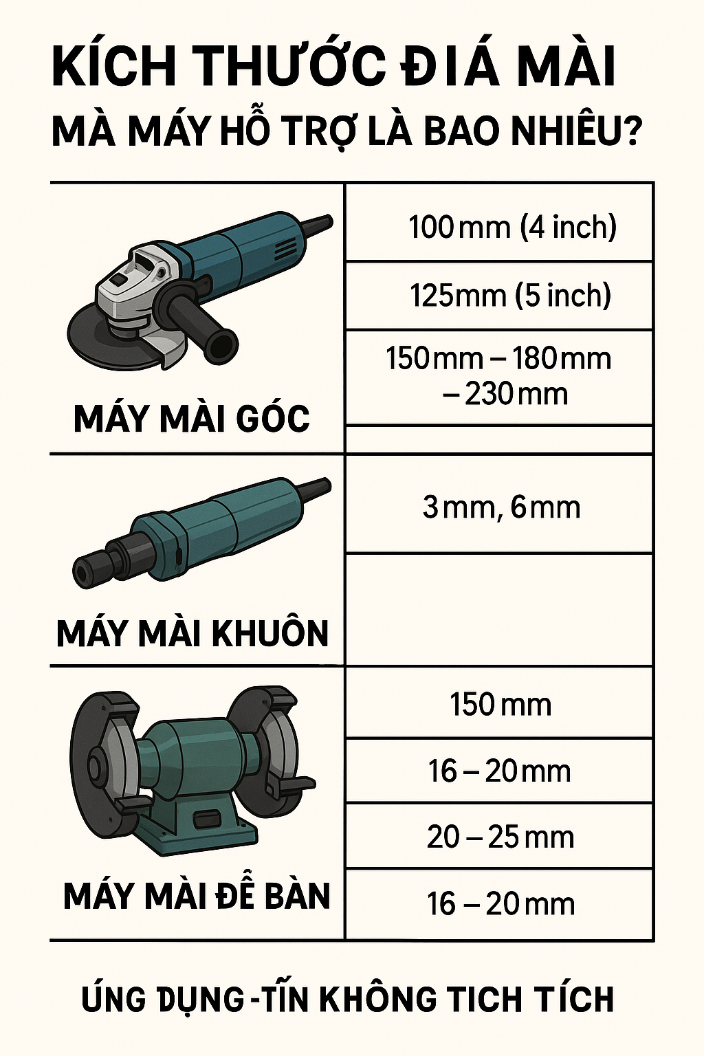 Kích thước đá mài mà máy hỗ trợ là bao nhiêu?