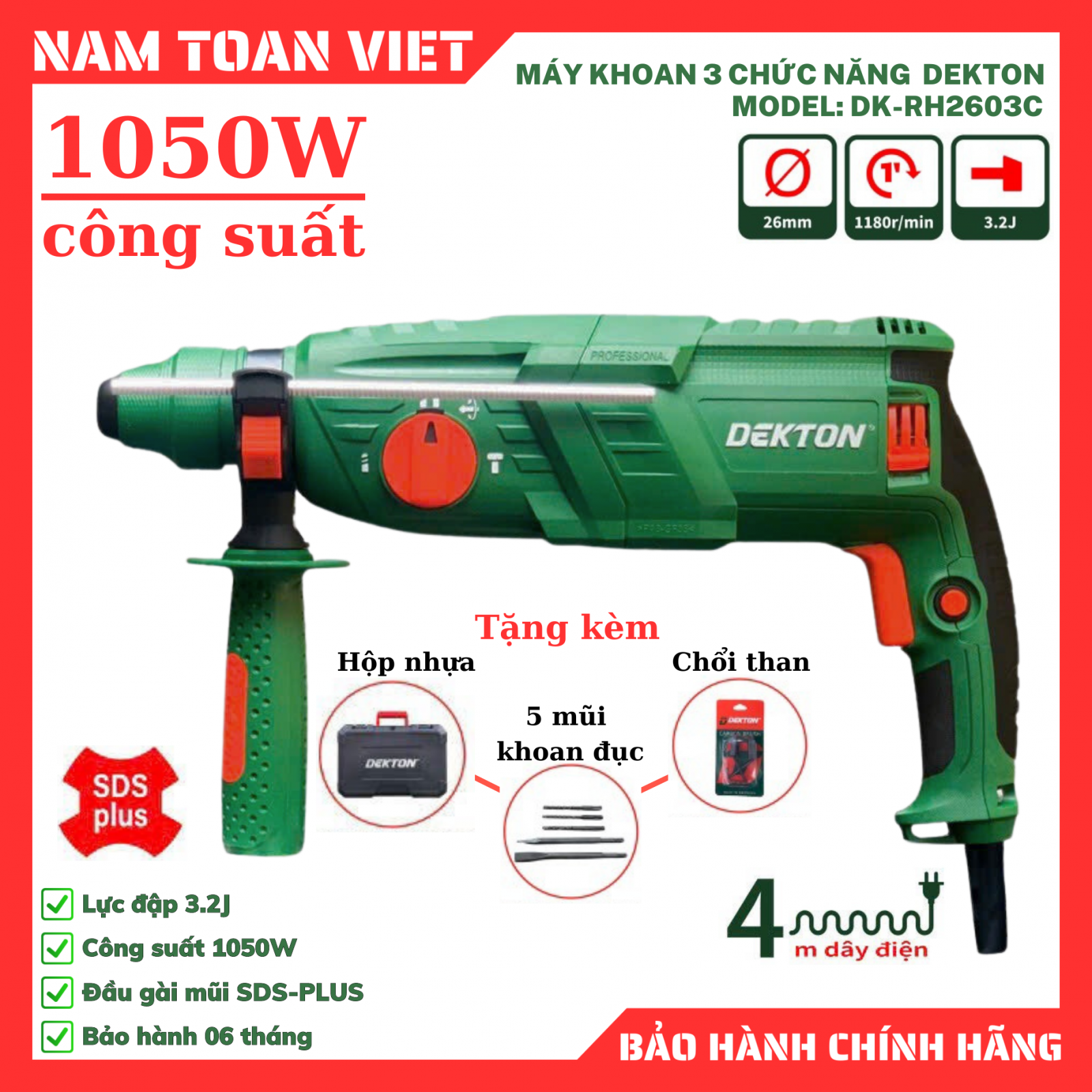 Máy Khoan Bê Tông Dekton DK-RH2603C