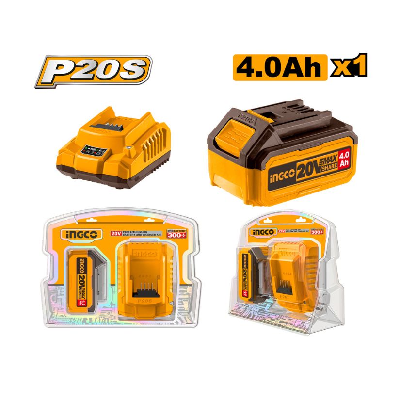 Bộ 1 pin 4.0Ah và 1 đầu sạc Lithium-Ion P20S INGCO FBCPK1214