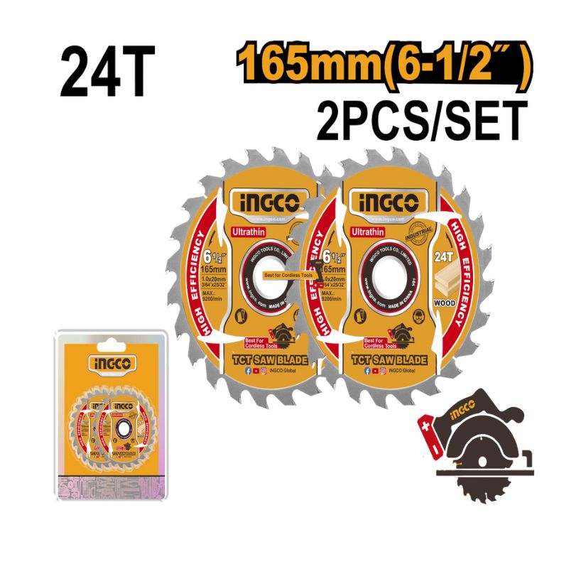 Bộ 2 lưỡi cưa TCT siêu mỏng 165mmx24T (6- 1/2") INGCO TSB1653