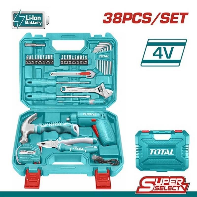 Bộ 38 món bao gồm máy siết vít TSDLI0402 Total THKTHP10386
