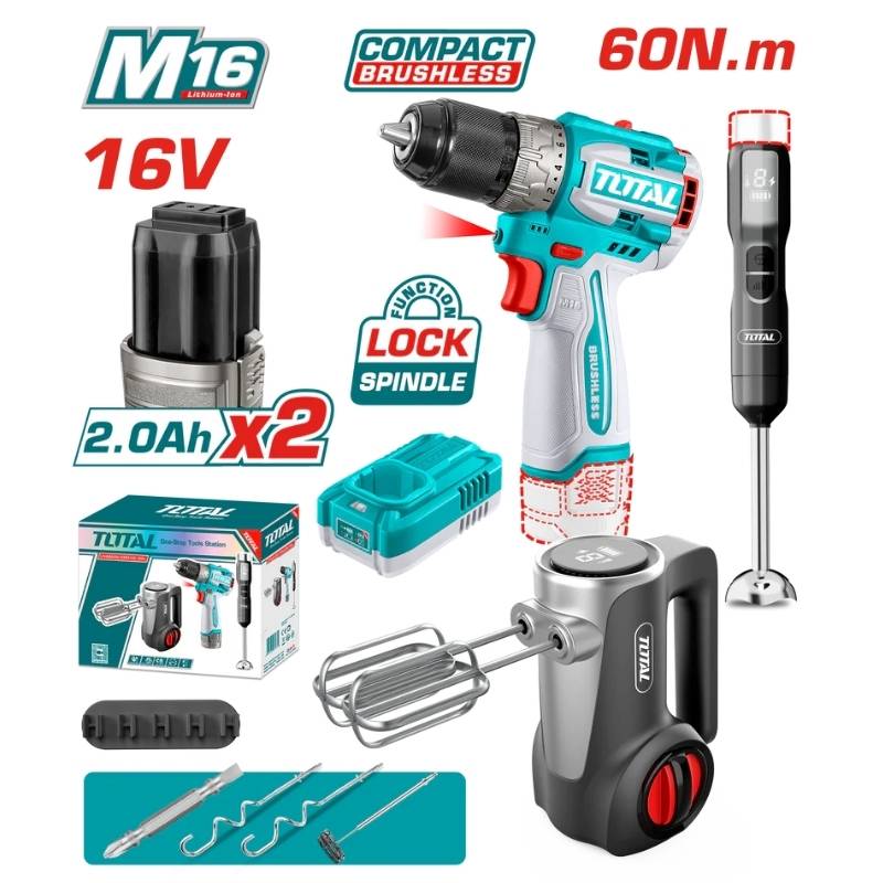 Bộ combo 3 trong 1 máy khoan dùng pin 16V TDLI16681 Total TCKLI1638
