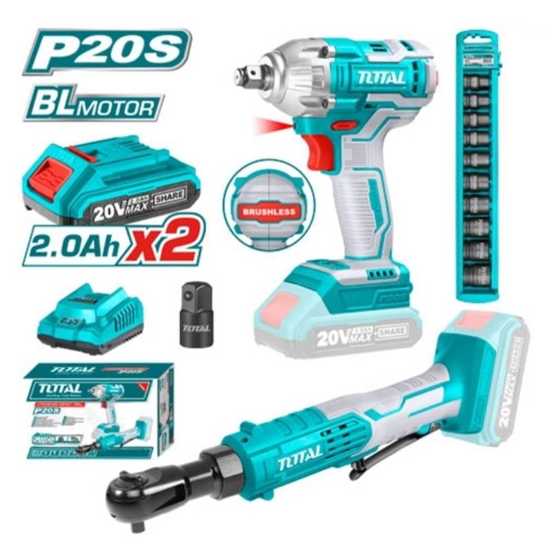 Bộ combo máy siết buloong TIWLI2038 & TDRLI206015 dùng pin 20V Total TOSLI23043