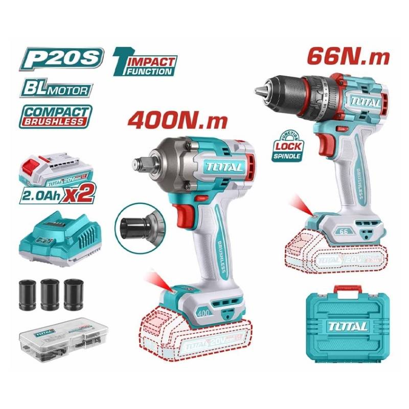 Bộ máy khoan và máy vặn bu lông dùng pin 20V Total TCKLI20275