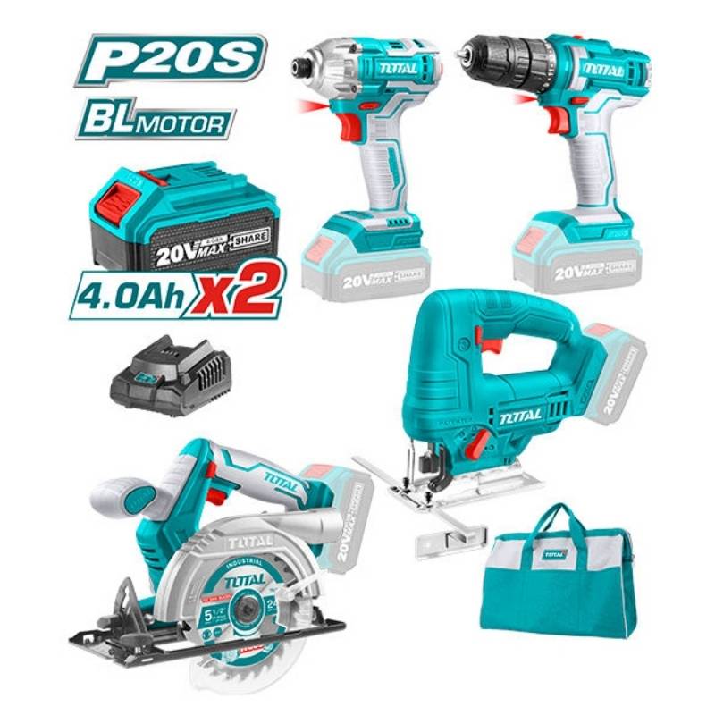 Combo 4 máy khoan, máy cưa tròn , máy cưa lọng & máy siết vít Total TCKLI20104