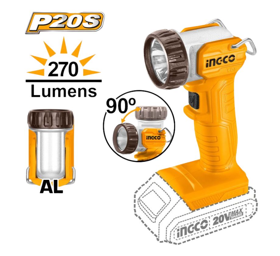 Đèn làm việc dùng pin 20V- 5W (không kèm pin và sạc) INGCO CWLI2038