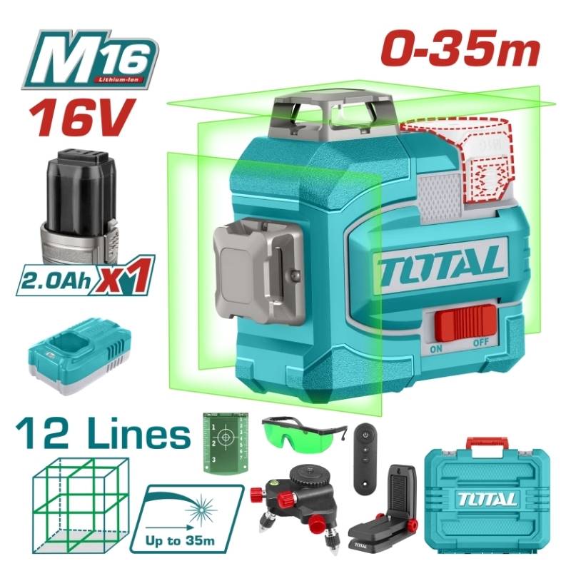 Máy cân bằng tia laser xanh 3D dùng pin 16V Total TLL301201