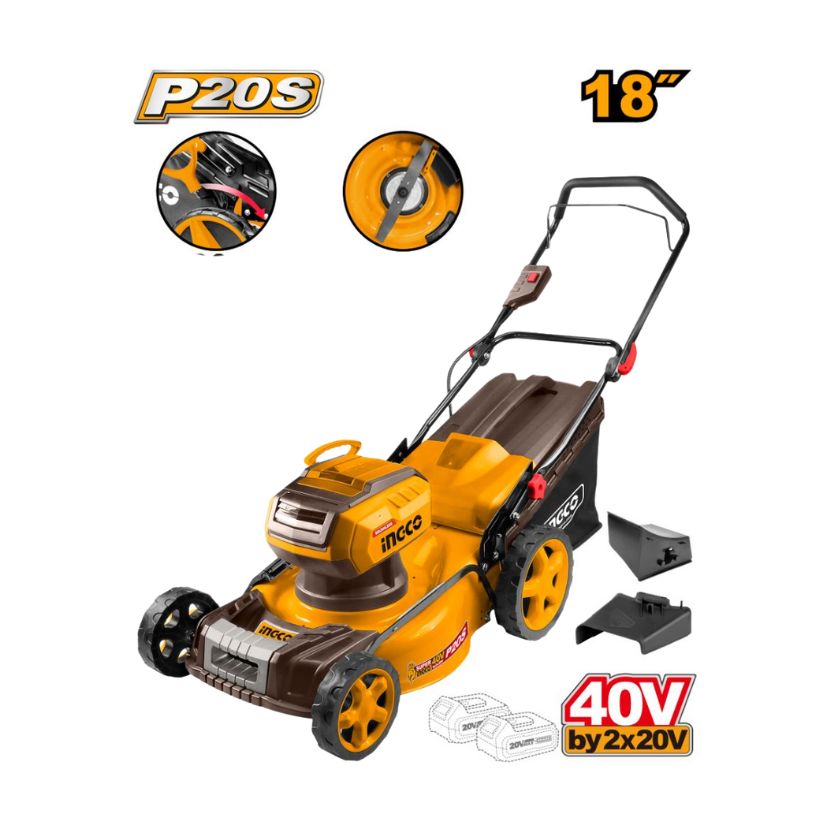 Máy cắt cỏ dùng pin 2x20V-460mm (chưa kèm pin và sạc) INGCO LMLI20185