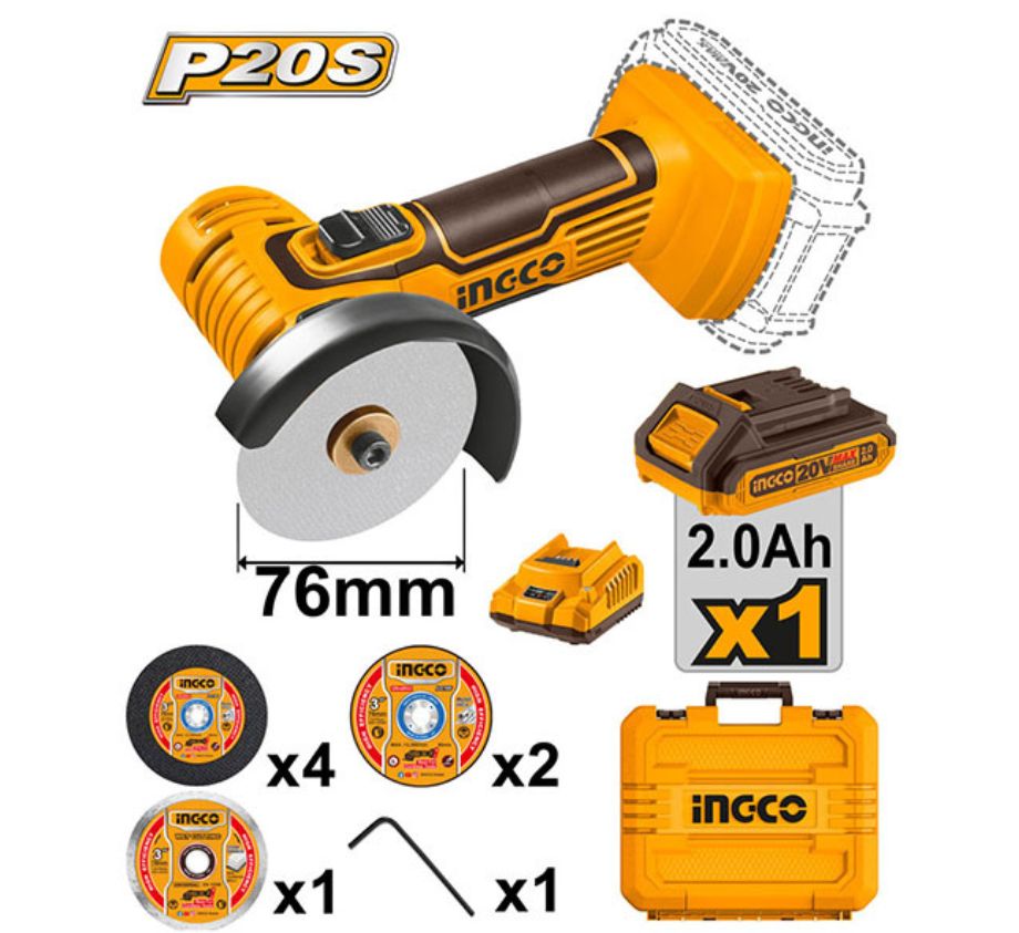 Máy cắt mài mini dùng pin 20V INGCO CAGLI76012
