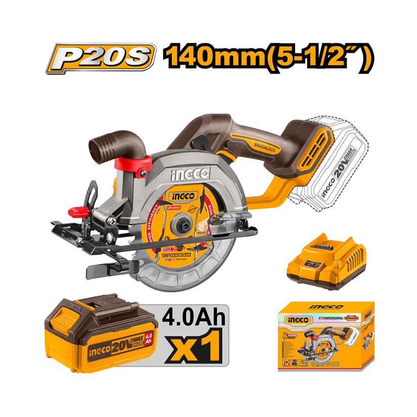 Máy cưa đĩa tròn dùng pin 20V-140mm INGCO CSLI14021