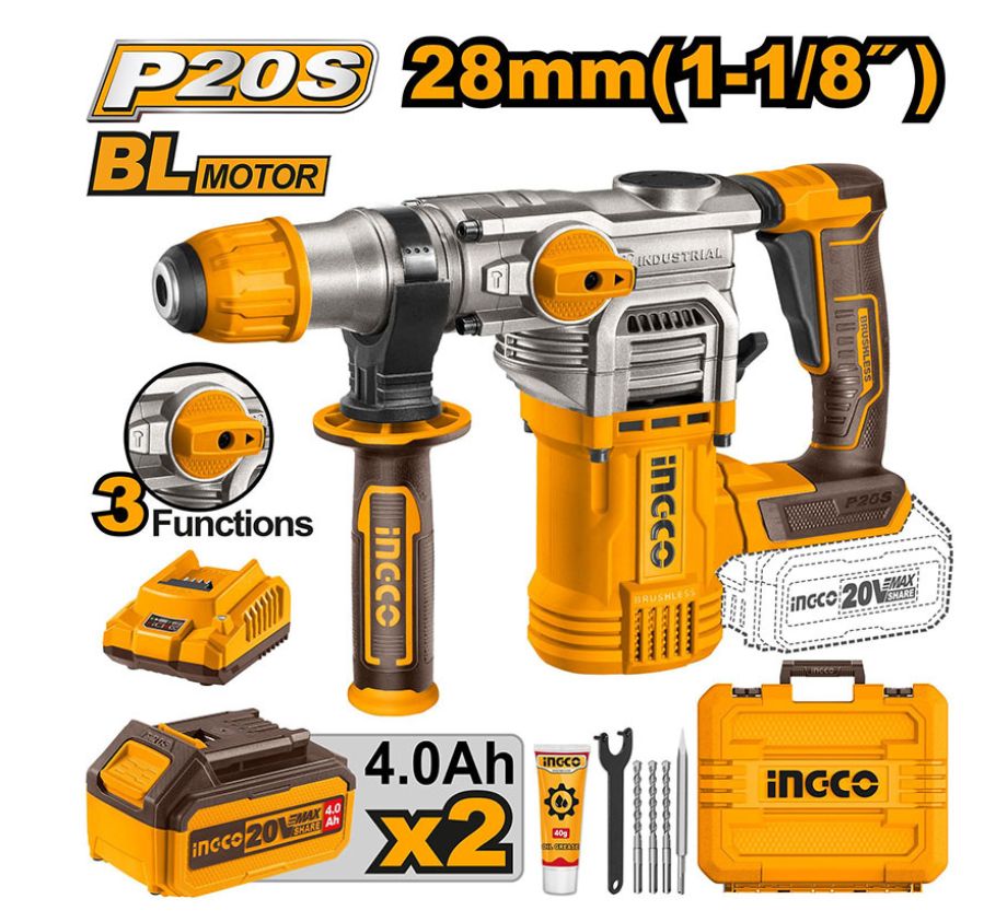 Máy khoan đục dùng pin 20V- 28mm INGCO CRHLI202882
