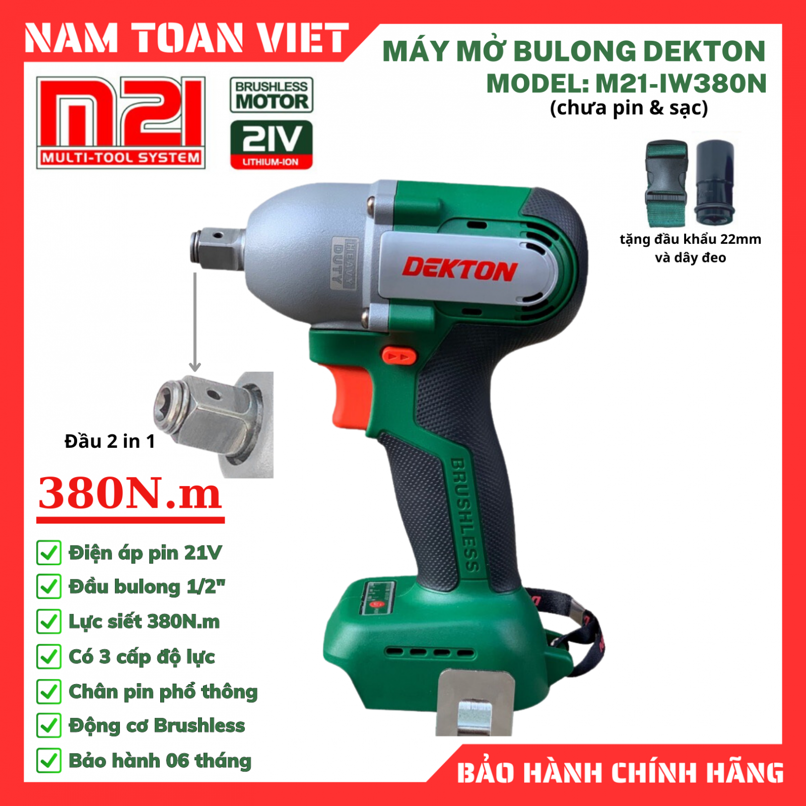Máy Siết Bulong 2 Trong 1 Dekton M21-IW380N (Chưa Pin & Sạc)