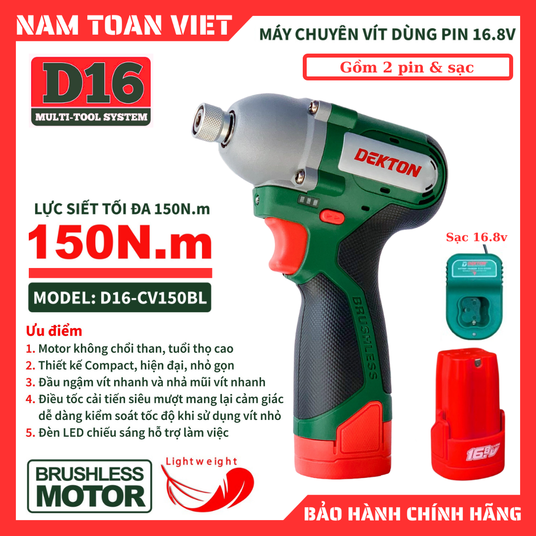 Máy Chuyên Vít Dekton  D16-IW200N (Gồm 2 Pin & Sạc)